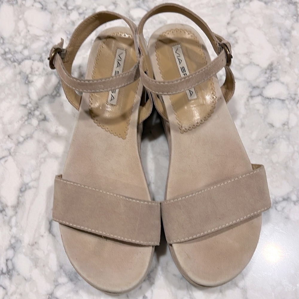 Via Spiga Ankle Strap Sandals Straw Suede